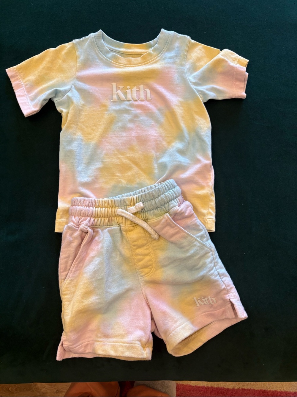 Kith Kids Pastel Tie-Dye Sweatshorts - Blue, Yellow, Cream